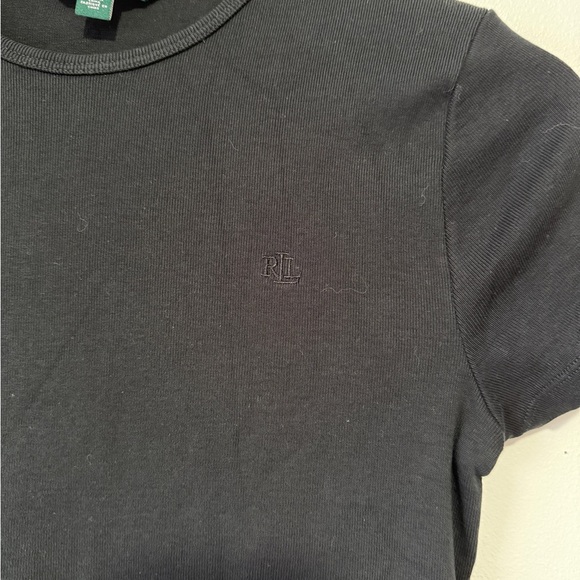 Lauren Ralph‎ Lauren Black Ribbed Crew Neck Short Sleeve T- Shirt Women's M - Picture 3 of 6